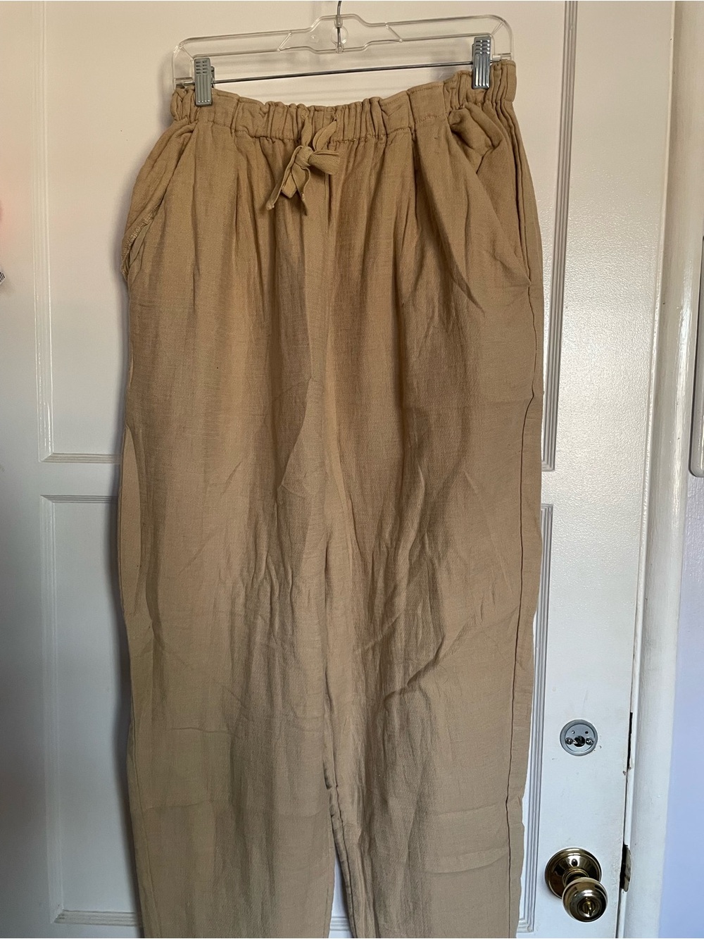 #NWOT FREE PEOPLE Casual Elastic-Waist Linen-Blend pants Beige